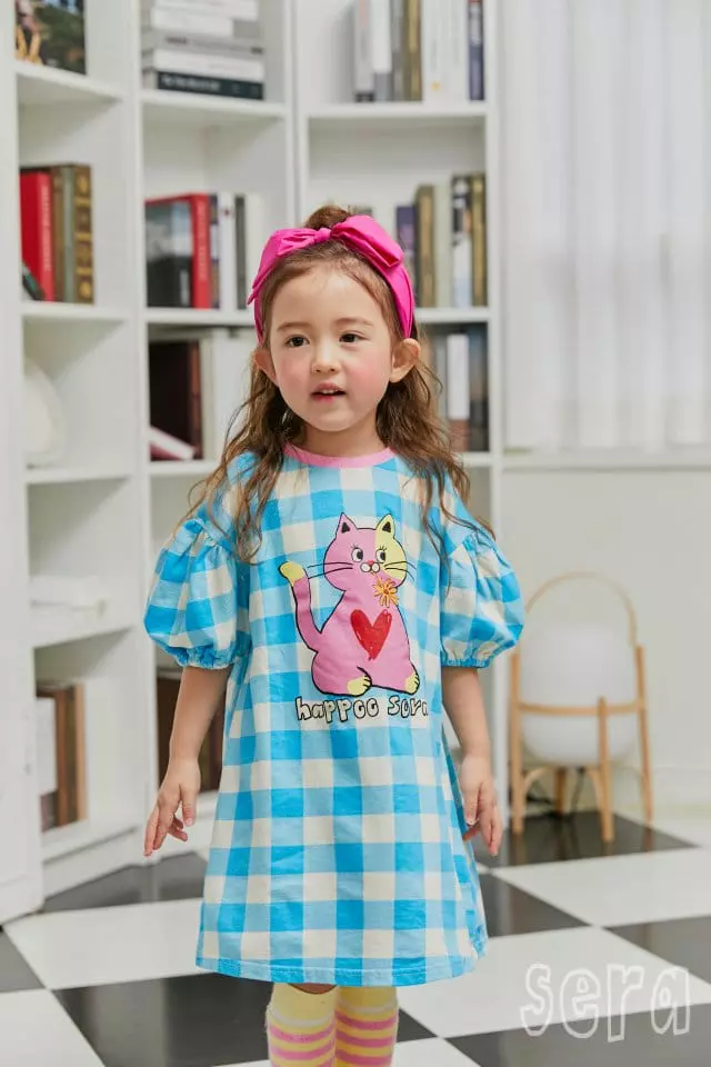 Sera - Korean Children Fashion - #fashionkids - Kitty Check Short Sleeves One-piece - 2