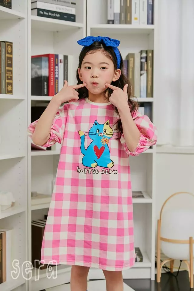 Sera - Korean Children Fashion - #kidzfashiontrend - Kitty Check Short Sleeves One-piece - 5