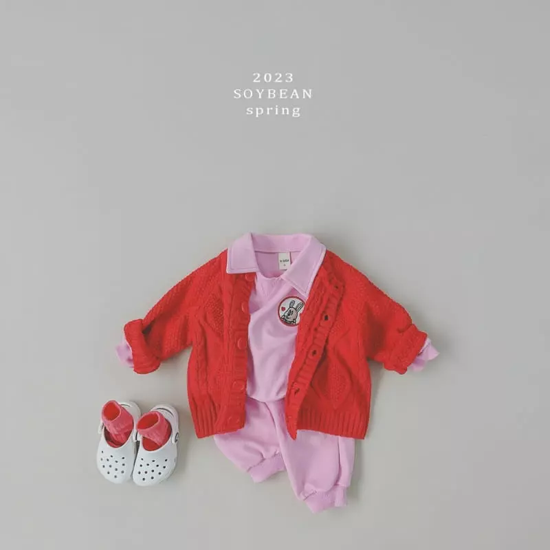 Soybean - Korean Children Fashion - #childofig - Zoo Friends Collar Top Bottom Set - 3