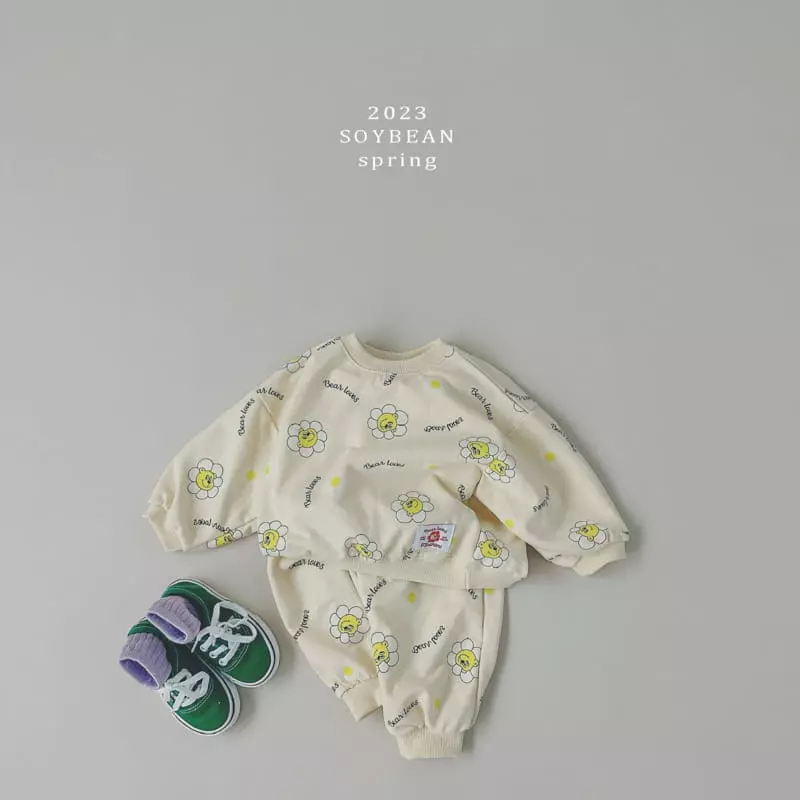 Soybean - Korean Children Fashion - #fashionkids - Flower Bear Top Bottom Set - 3