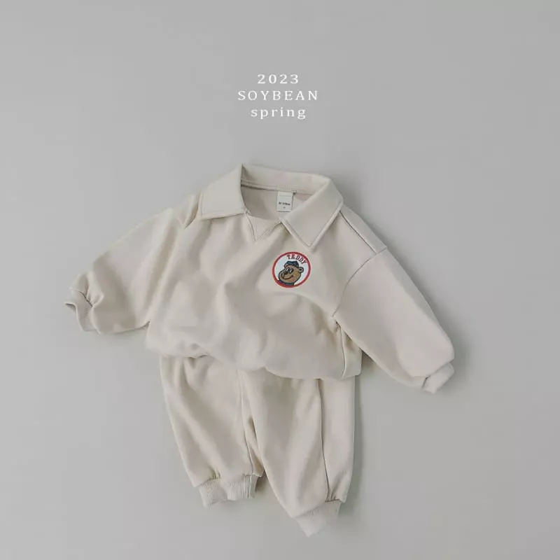 Soybean - Korean Children Fashion - #kidzfashiontrend - Zoo Friends Collar Top Bottom Set - 10