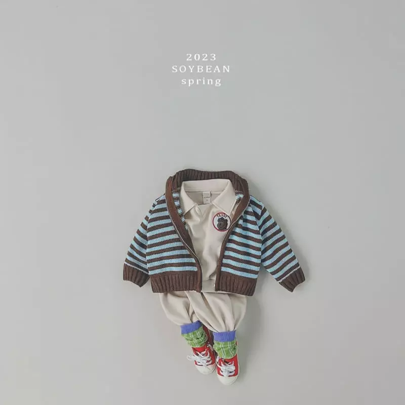 Soybean - Korean Children Fashion - #minifashionista - Stripes Knit Zip-up - 6