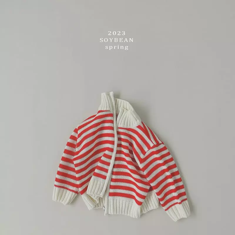 Soybean - Korean Children Fashion - #prettylittlegirls - Stripes Knit Zip-up - 7