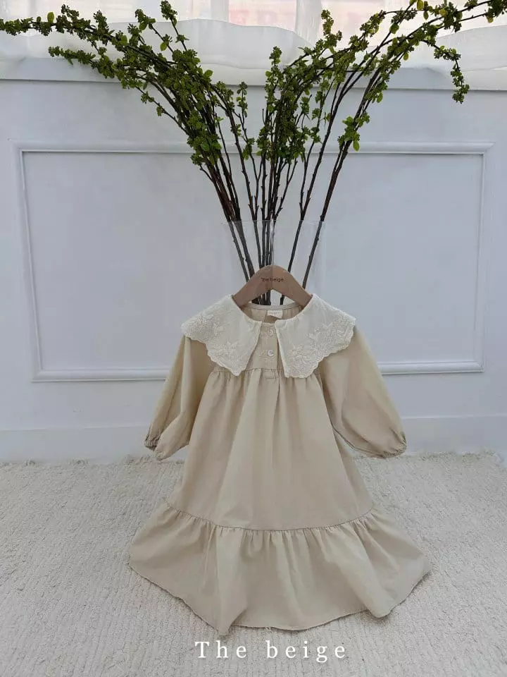 The Beige - Korean Children Fashion - #kidsshorts - Lace Collar One-piece - 2