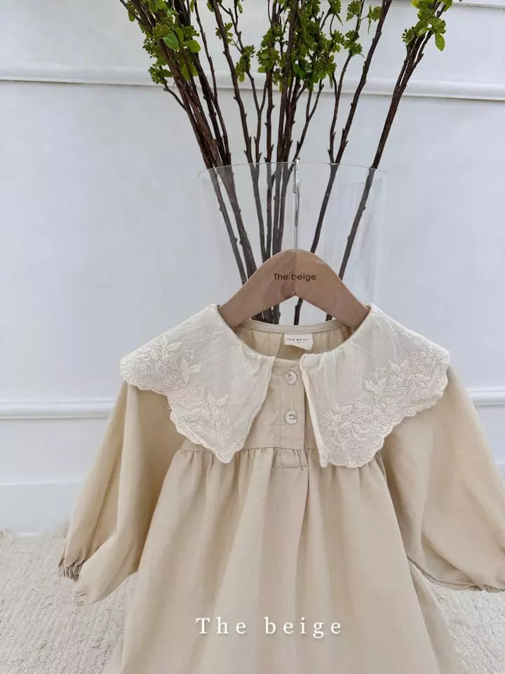 The Beige - Korean Children Fashion - #kidsstore - Lace Collar One-piece - 3