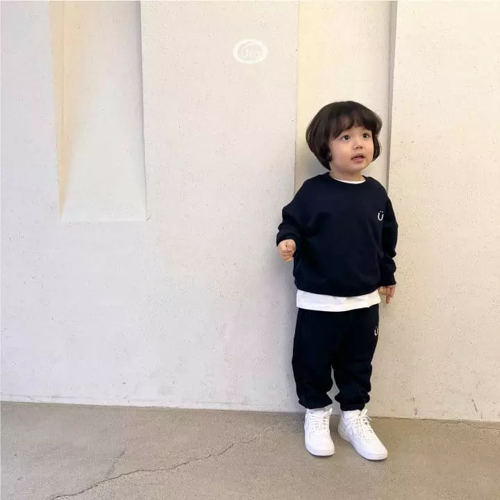 U Eo - Korean Children Fashion - #toddlerclothing - Smile Embrodiery Top Bottom Set - 10