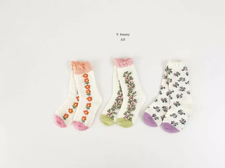 V Bunny - Korean Children Fashion - #childrensboutique - Flower Socks Set
