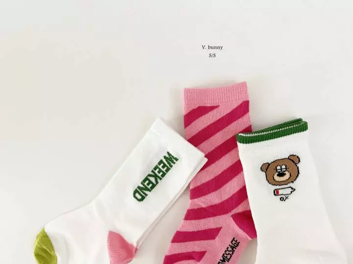 V Bunny - Korean Children Fashion - #kidzfashiontrend - Weekend Socks Set - 3