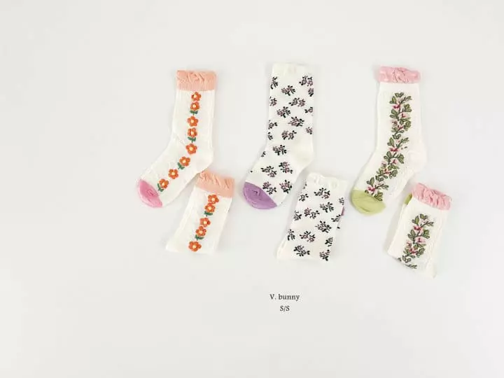 V Bunny - Korean Children Fashion - #littlefashionista - Flower Socks Set - 9
