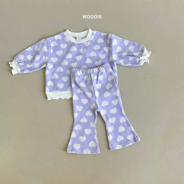 Woodie - Korean Baby Fashion - #babyoutfit - Heart Top Bottom Set - 3