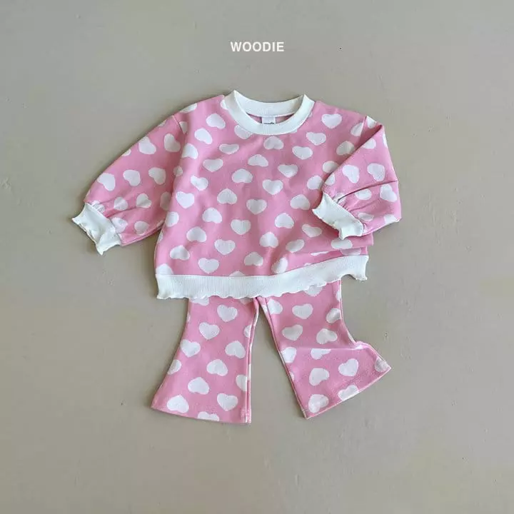 Woodie - Korean Baby Fashion - #babyoutfit - Heart Top Bottom Set - 4
