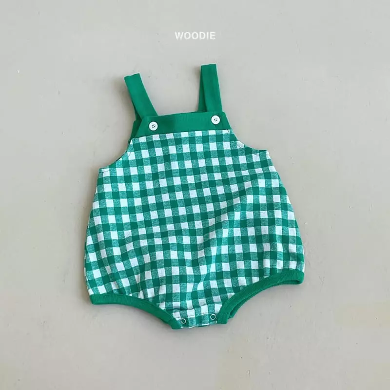 Woodie - Korean Children Fashion - #kidzfashiontrend - Check Dungarees Bodysuit - 5