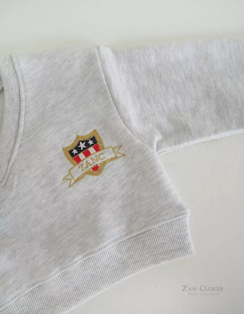 Zan Clover - Korean Children Fashion - #childrensboutique - Deep V Embroidery Sweatshirt - 5