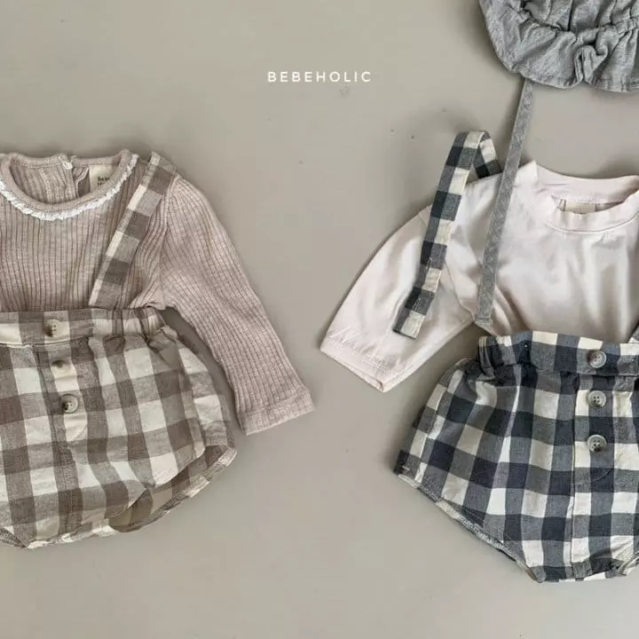 Bebe Holic - Korean Baby Fashion - #babyfashion - Check Dungarees Bloomer - 2