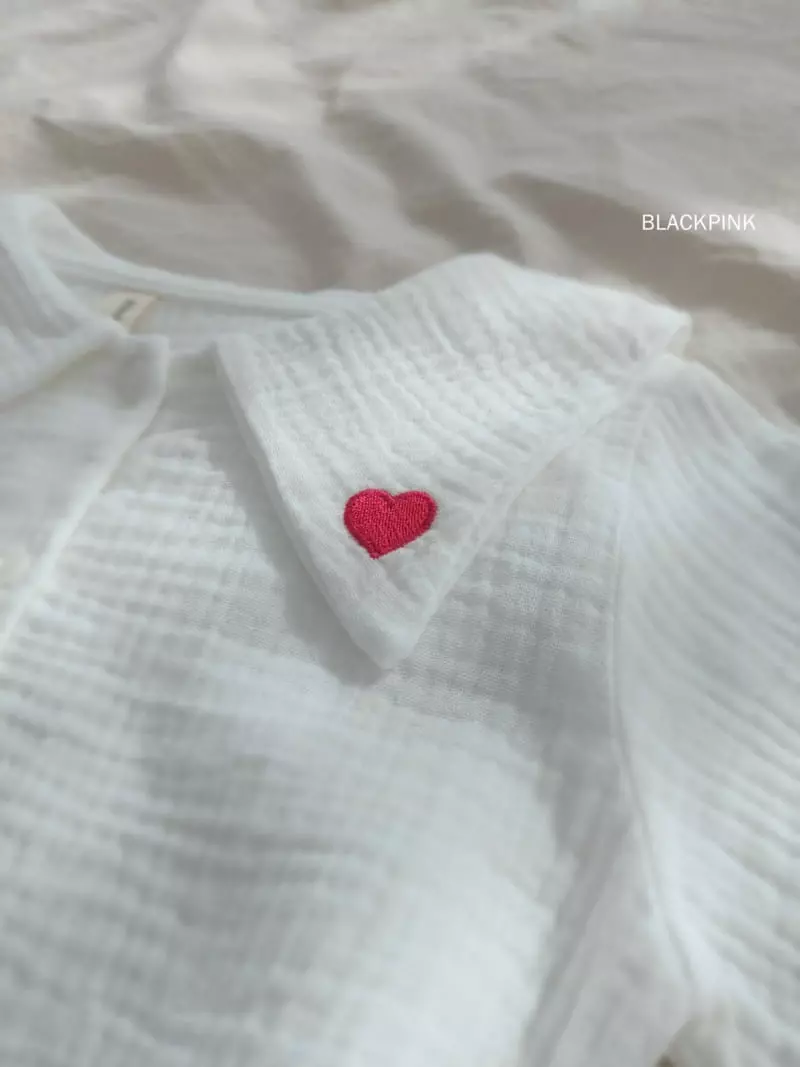 Black Pink - Korean Children Fashion - #childofig - Heart Embrodiery Blouse - 5