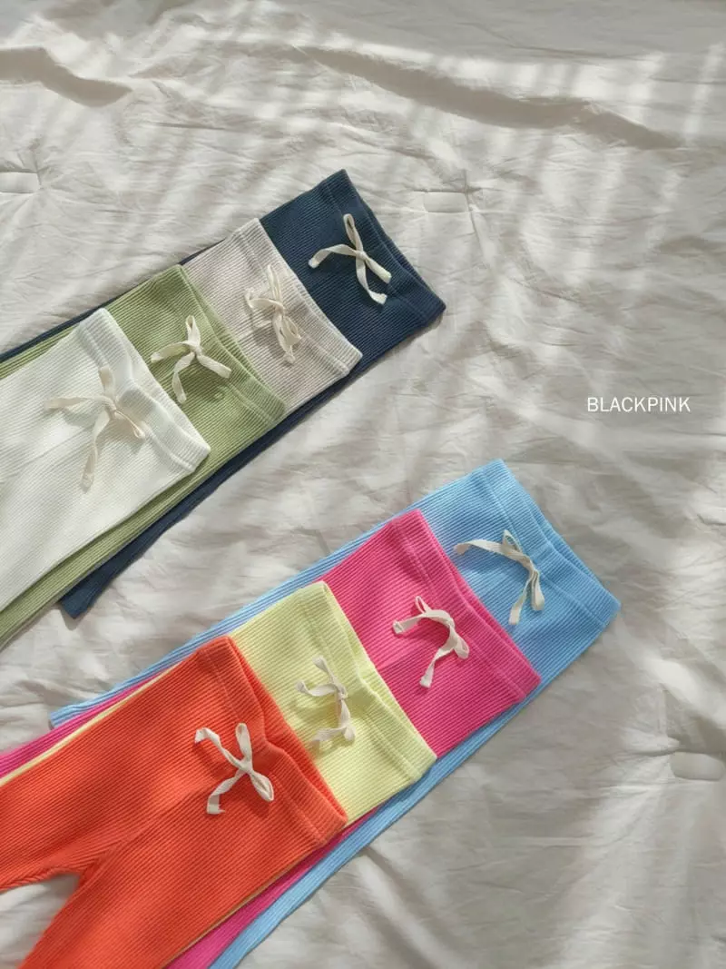 Black Pink - Korean Children Fashion - #discoveringself - Rib Ribbon Leggings - 3