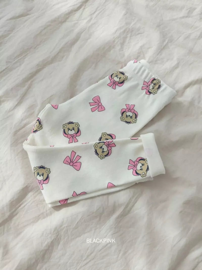 Black Pink - Korean Children Fashion - #kidsshorts - Ribbon Bear Top Bottom Set