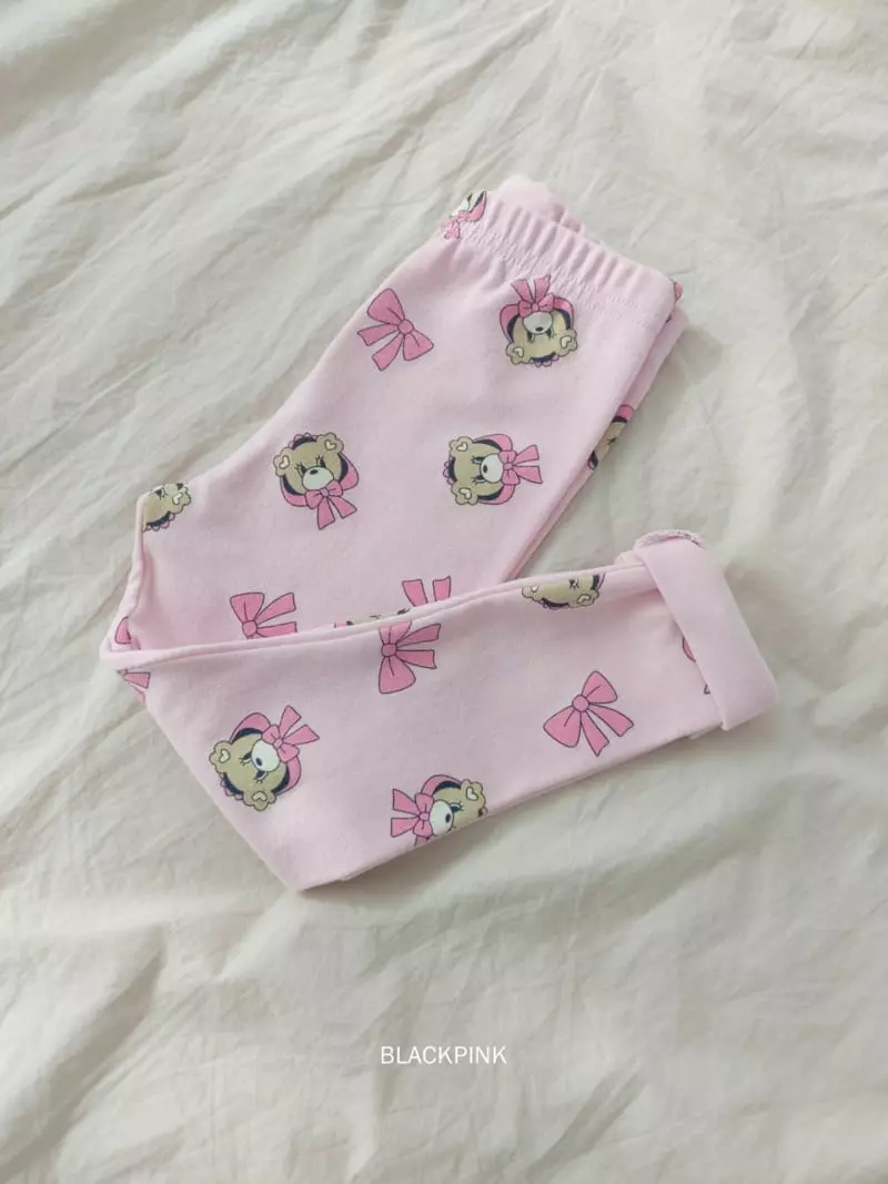 Black Pink - Korean Children Fashion - #kidsstore - Ribbon Bear Top Bottom Set - 2