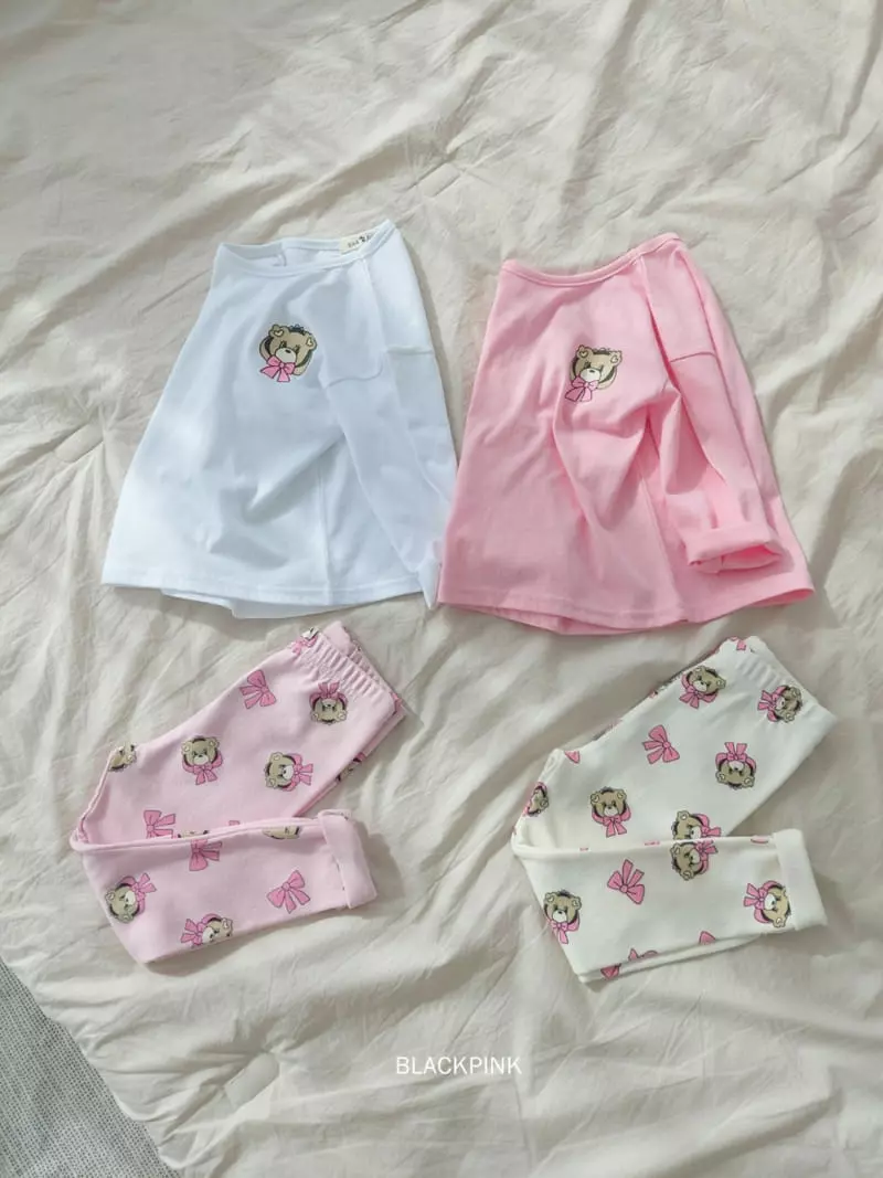 Black Pink - Korean Children Fashion - #magicofchildhood - Ribbon Bear Top Bottom Set - 6
