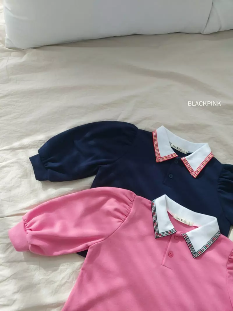 Black Pink - Korean Children Fashion - #minifashionista - Tape Collar Tee - 3