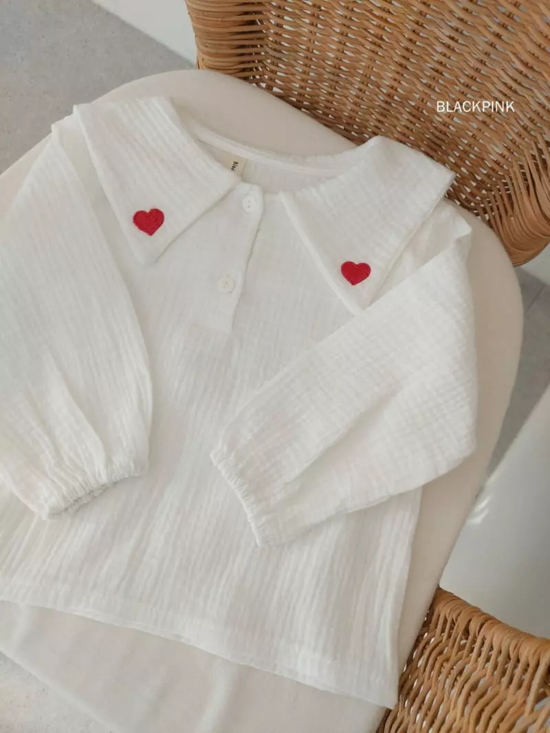 Black Pink - Korean Children Fashion - #todddlerfashion - Heart Embrodiery Blouse - 2