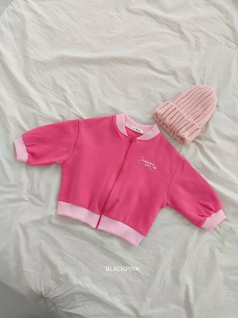 Black Pink - Korean Children Fashion - #todddlerfashion - Happy Day Zip-up
