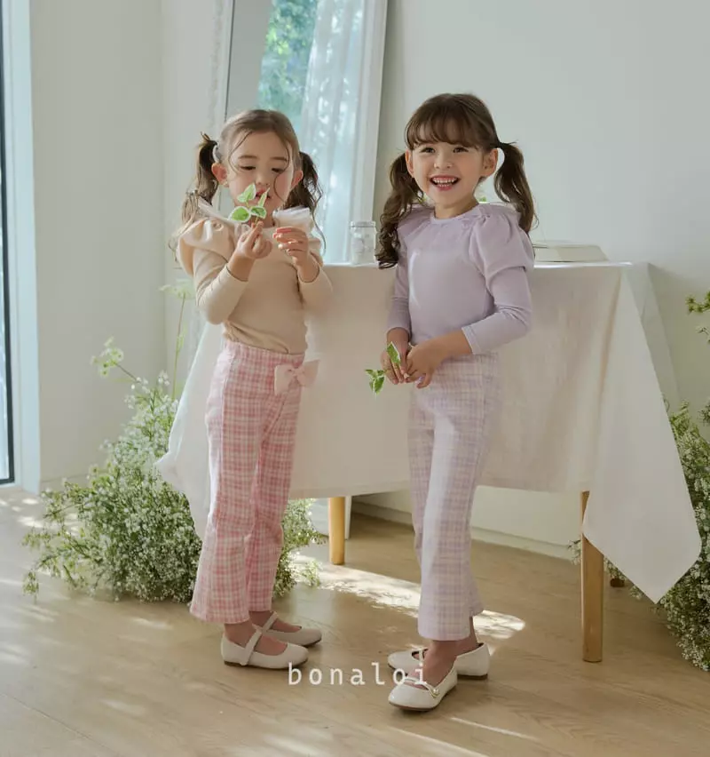 Bonaloi - Korean Children Fashion - #Kfashion4kids - Check Ribbon Pants - 7