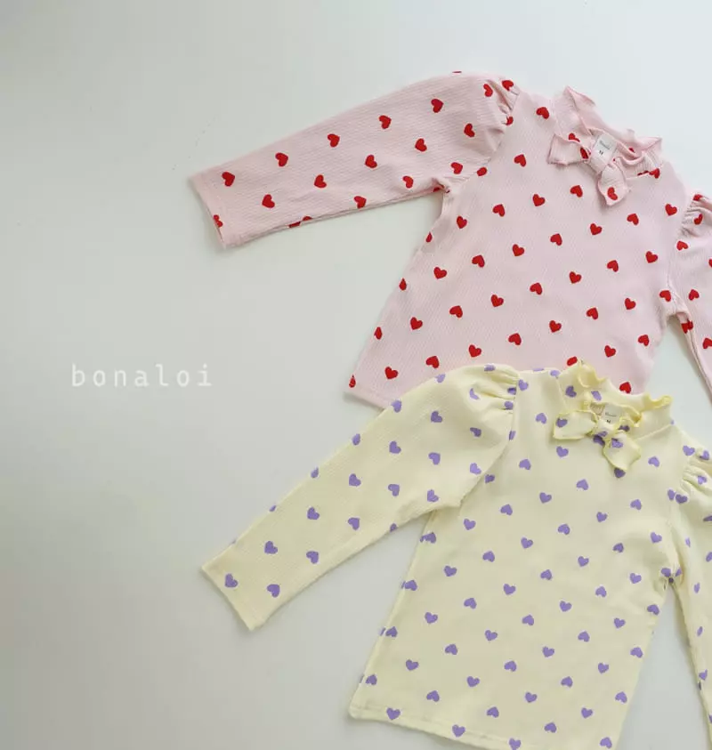 Bonaloi - Korean Children Fashion - #kidzfashiontrend - Heart Petit Ribbon Tee - 3