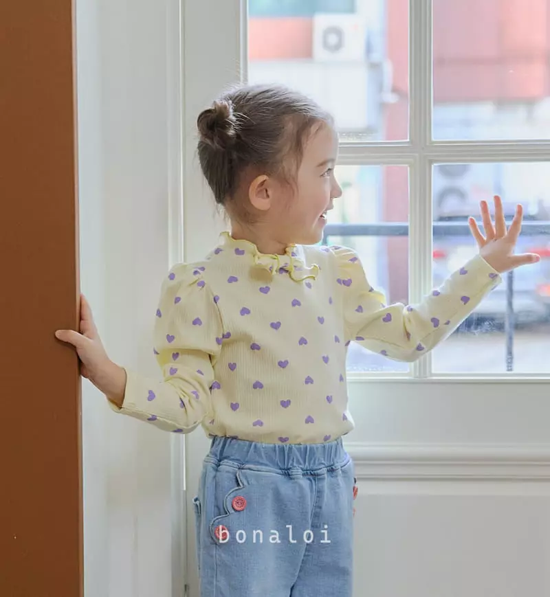 Bonaloi - Korean Children Fashion - #prettylittlegirls - Heart Petit Ribbon Tee - 8