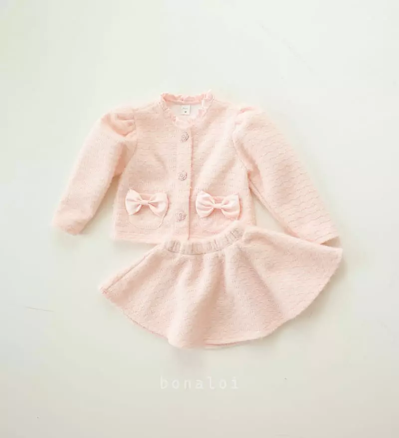 Bonaloi - Korean Children Fashion - #todddlerfashion - Rose Ribbon Top Bottom Set