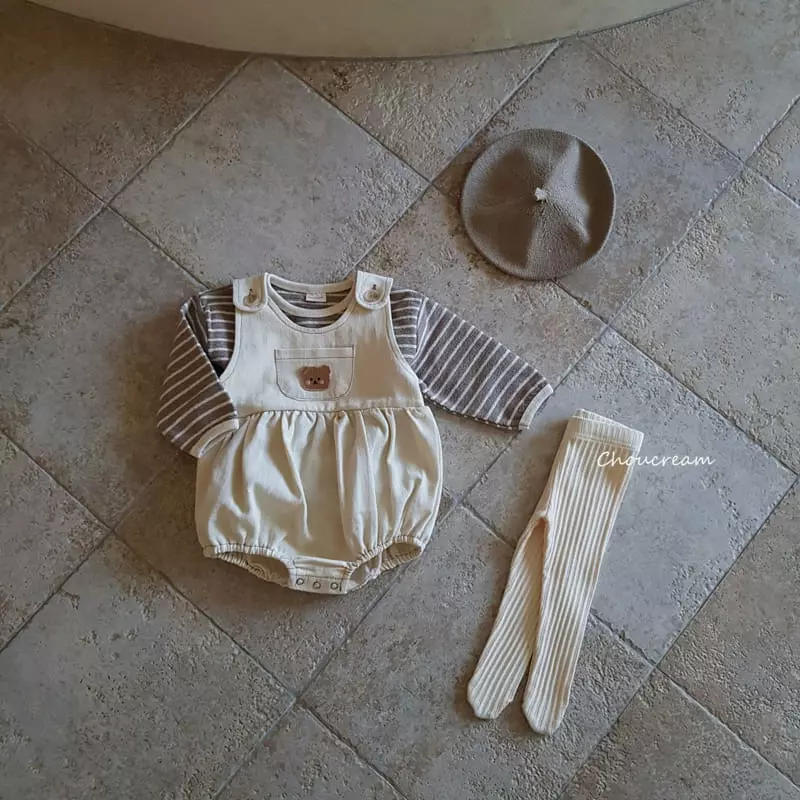 Choucream - Korean Baby Fashion - #babygirlfashion - Bear Dungarees Bodysuit - 2