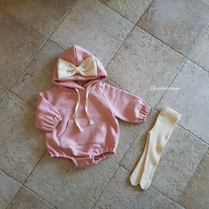 Choucream - Korean Baby Fashion - #babyoutfit - Ribbon Hoody Bodysuit - 4