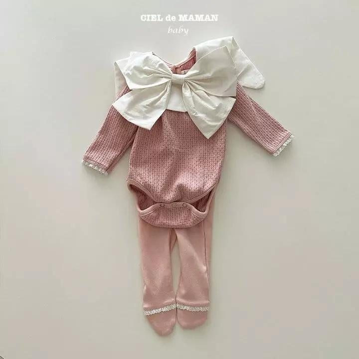 Ciel De Maman - Korean Baby Fashion - #babyoutfit - Big Ribbon Bodysuit Set - 6