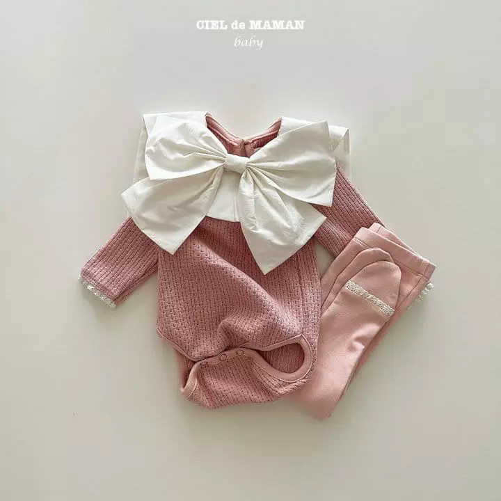 Ciel De Maman - Korean Baby Fashion - #onlinebabyboutique - Big Ribbon Bodysuit Set - 8