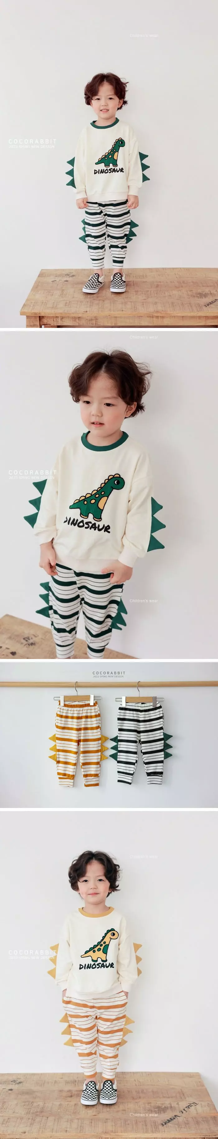 Coco Rabbit - Korean Children Fashion - #prettylittlegirls - Stripes Dino Pants