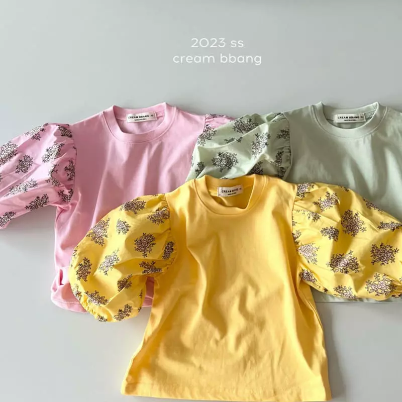 Cream Bbang - Korean Children Fashion - #childofig - Flower Sleeves Color Tee - 10