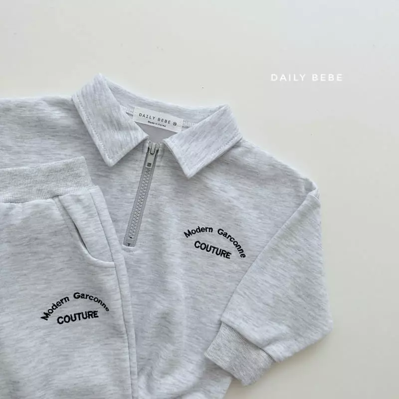 Daily Bebe - Korean Children Fashion - #childofig - Collar Half Zip-up Top Bottom Set - 5