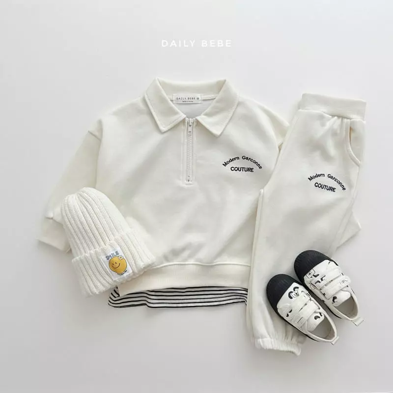 Daily Bebe - Korean Children Fashion - #magicofchildhood - Collar Half Zip-up Top Bottom Set