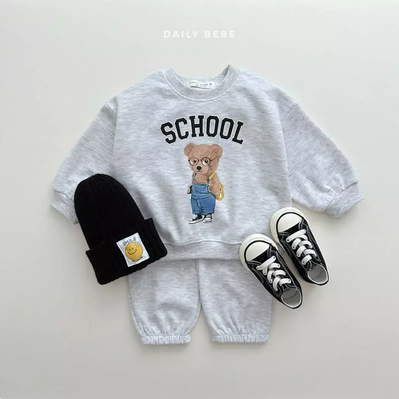 Daily Bebe - Korean Children Fashion - #minifashionista - School Bear Top Bottom Set - 3