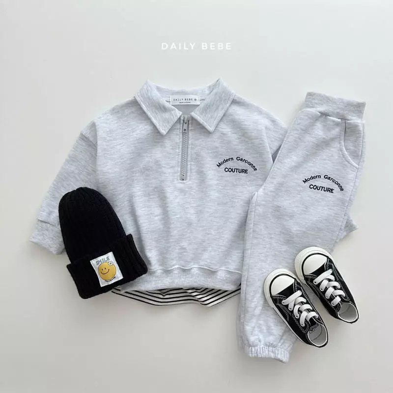 Daily Bebe - Korean Children Fashion - #prettylittlegirls - Collar Half Zip-up Top Bottom Set - 3