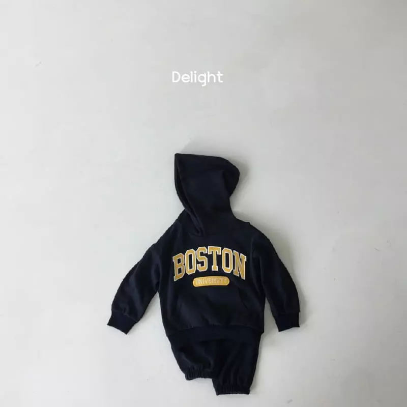 Delight - Korean Children Fashion - #kidsshorts - Embrodiery Boston Hoody Top Bottom Set - 8