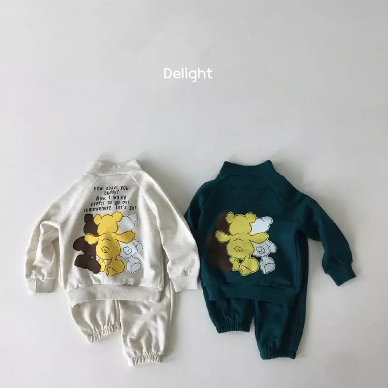 Delight - Korean Children Fashion - #magicofchildhood - Three Bears Half Zip-up Top Bottom Set - 3