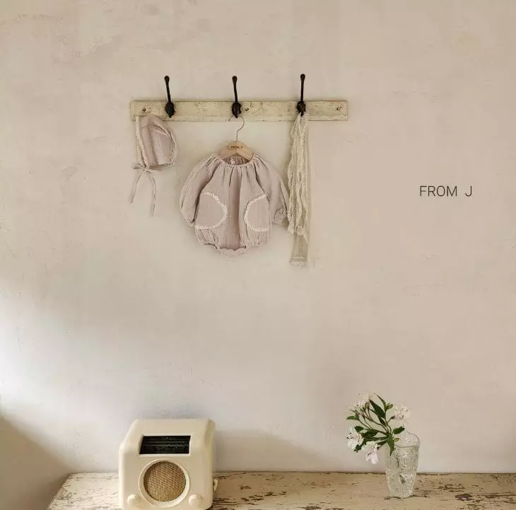 From J - Korean Baby Fashion - #babygirlfashion - Lace Pocket Bodysuit with Bonnet - 12