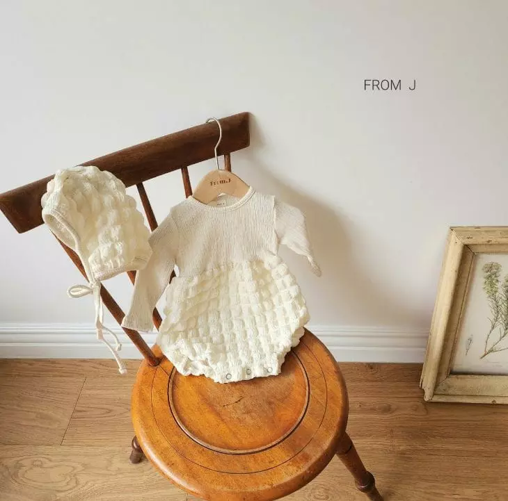 From J - Korean Baby Fashion - #babyoutfit - Waffle Bodysuit Bonnet - 4
