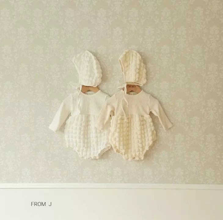 From J - Korean Baby Fashion - #onlinebabyboutique - Waffle Bodysuit Bonnet - 6