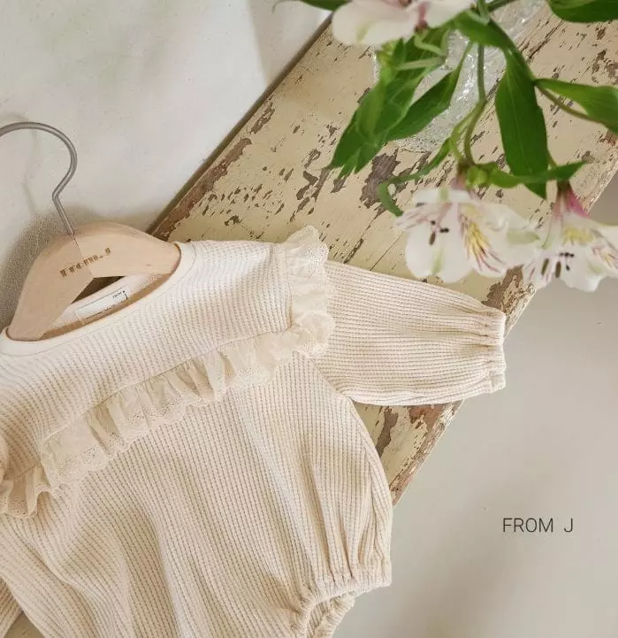 From J - Korean Baby Fashion - #onlinebabyboutique - Waffle Frill Bodysuit - 4