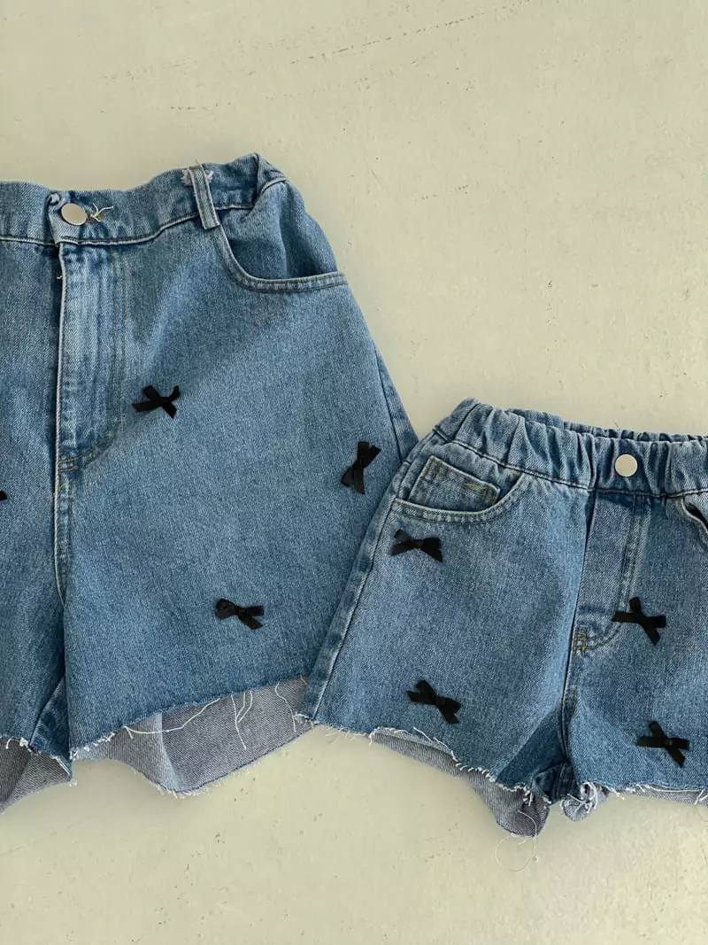Ggomare - Korean Children Fashion - #kidsstore - Ribbon Denim Jeans with Mom - 9