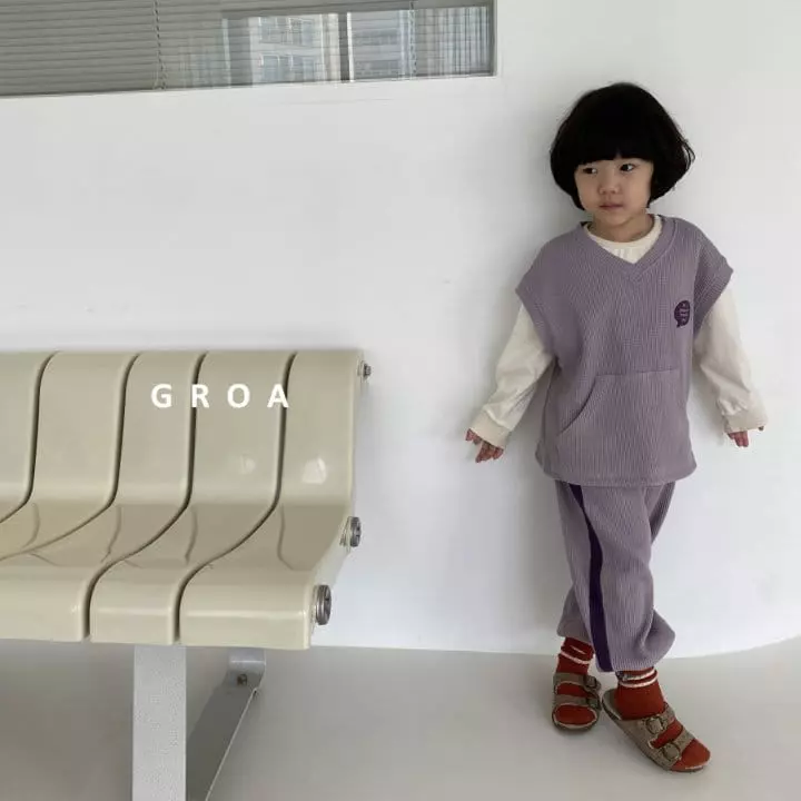 Groa - Korean Children Fashion - #discoveringself - Waffle Vest Set - 2