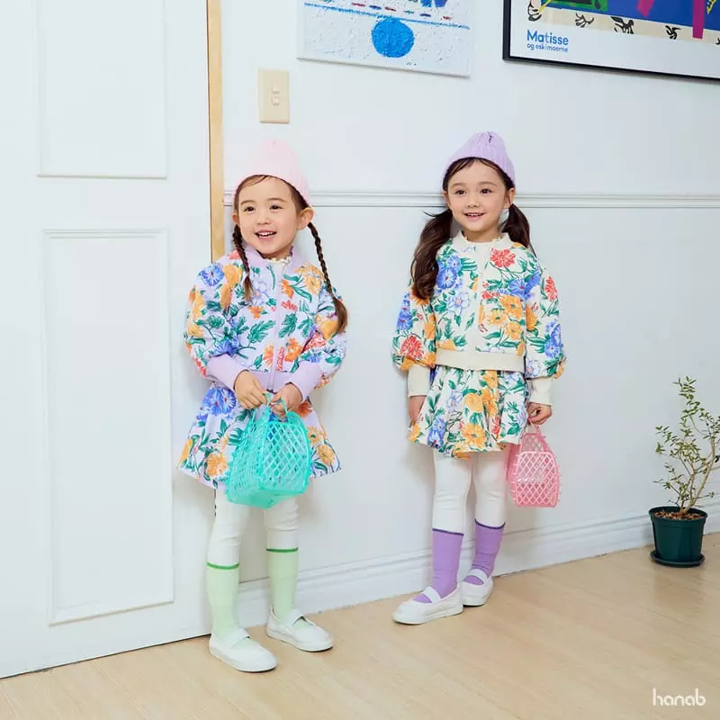 Hanab - Korean Children Fashion - #childrensboutique - Floral Zip-up Top Bottom Set - 2
