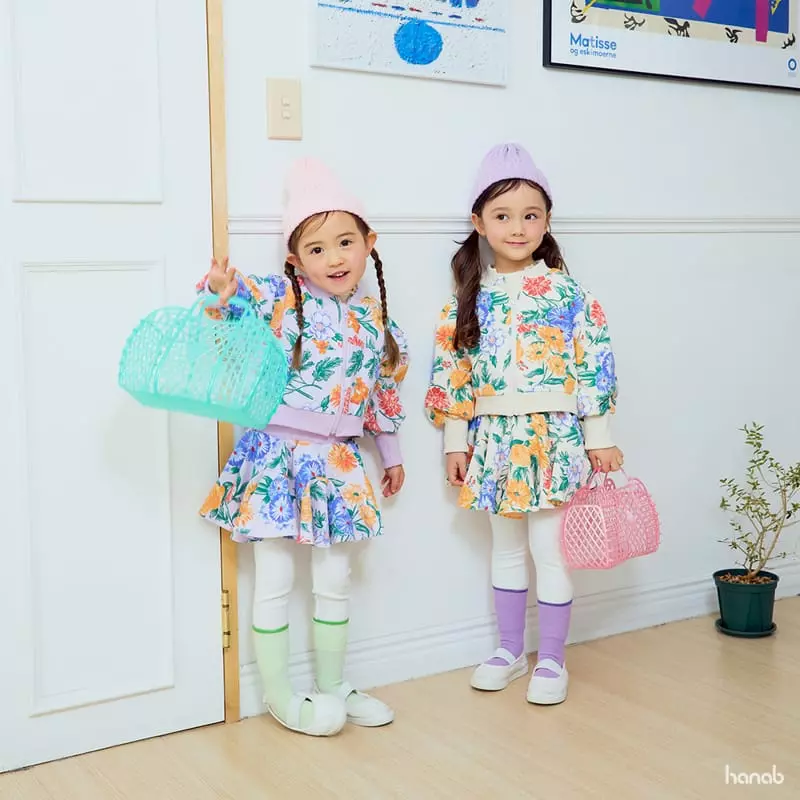 Hanab - Korean Children Fashion - #designkidswear - Floral Zip-up Top Bottom Set - 3